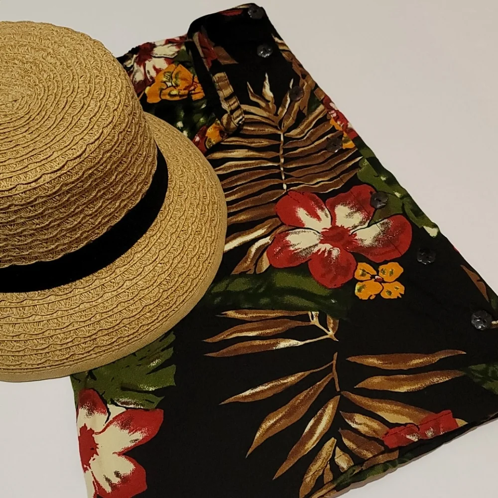 SERENDIPITY FLORAL MINI SKIRT BLACK TROPICAL PRINT BUTTON DOWN RAYON DRESS XL - Picture 10 of 10